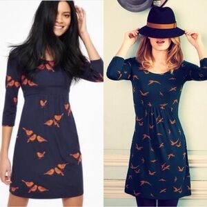 Boden Navy Mini Dress with Orange Bird Print